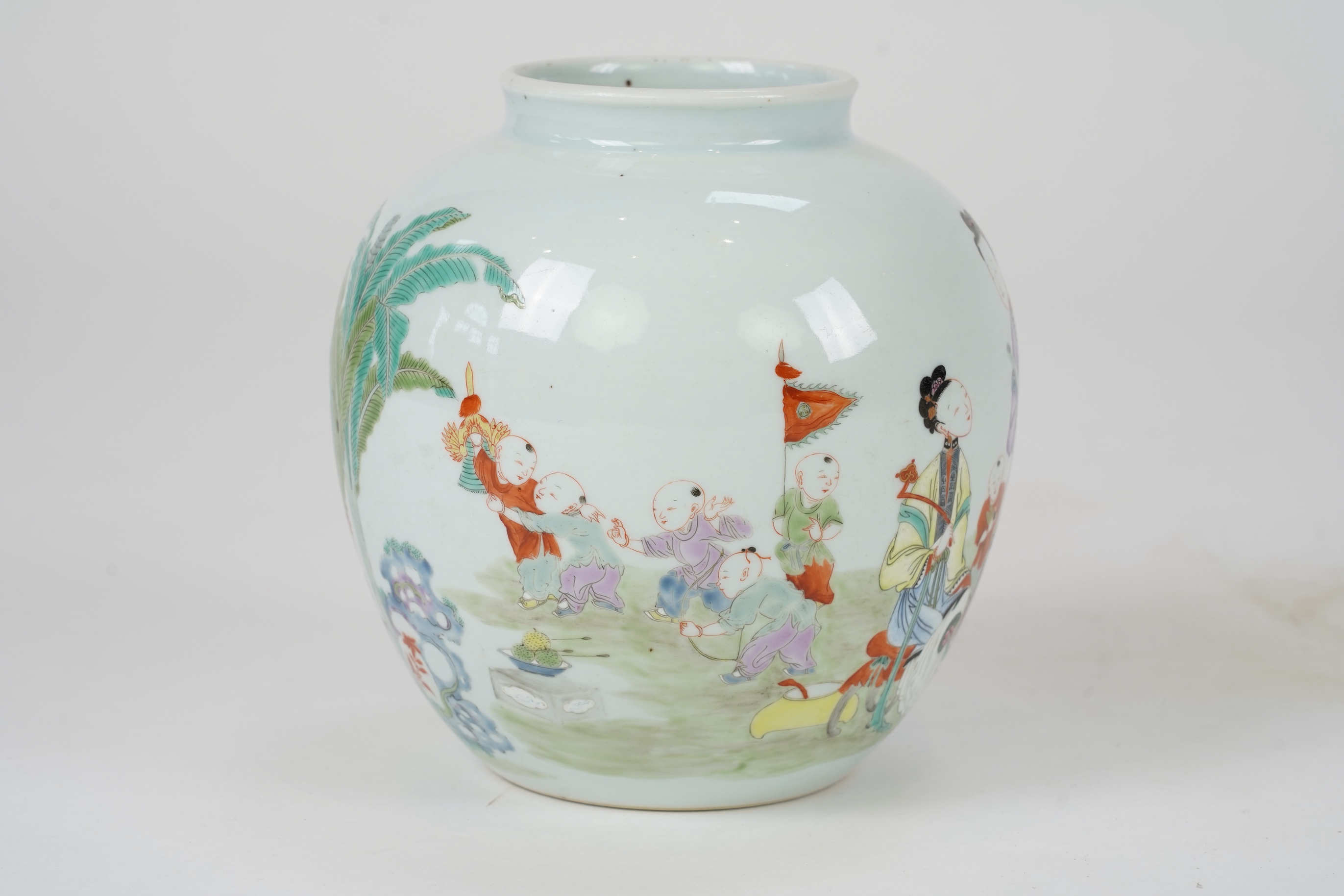 A Chinese famille 'boys' ovoid jar